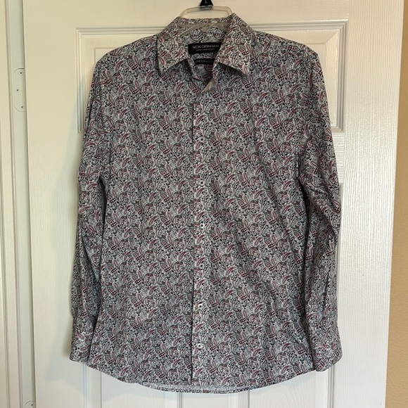 Nick Graham men’s white paisley long sleeve button down shirt size small - Picture 1 of 10